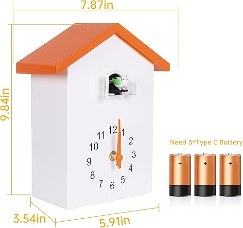 Vista 7 de KEYPOWER Reloj de cuco, reloj de pared de cuco, voz de pájaro cuco, péndulo de diseño con reloj despertador temporizado, casa de pájaros, arte de 5.