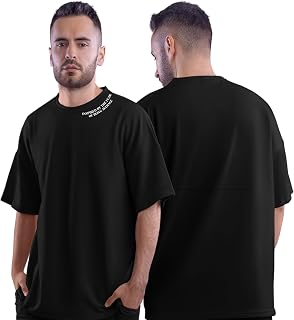 DUDEME Unisex Cotton Gym T Shirt | Oversized Workout T Shirt for Men & Women | Black Gym Tshirt | Loose Fit Gym Wear for W... Price In India