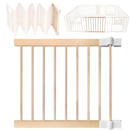Corralito de madera para bebés y niños pequeños, corralito ajustable de madera de forma grande y tamaño, corralito con puerta de bloqueo y centro de