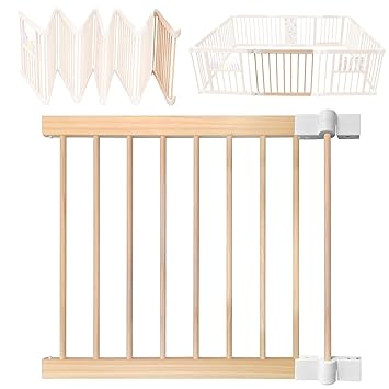 Infant and Toddler Wooden Playpen, Wooden Large Shape and Size Adjustable Play Pen, Playpen with Locking Door and Baby Activity Center (Single Panel with Connectors)