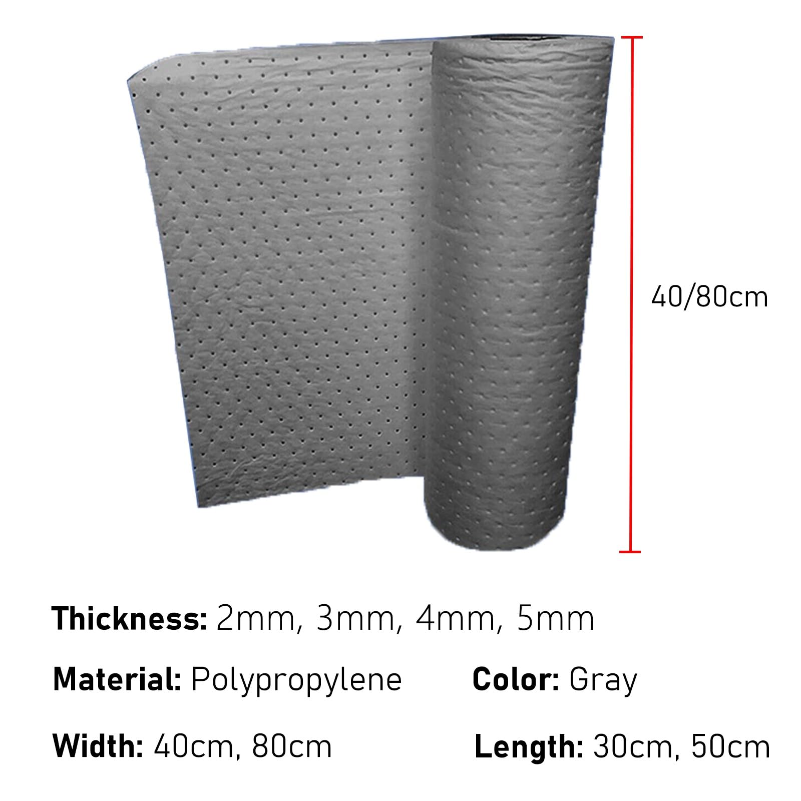 ERRULAN Schwere Mehrzweck-Saugmatte, Polypropylen-Ölpadrolle, Ölteppich für Aufsaugen und Schützen von Zuhause, Garage, Labor, Marine, Industrie(W 0.8m,LxThk. 50m x 3mm)