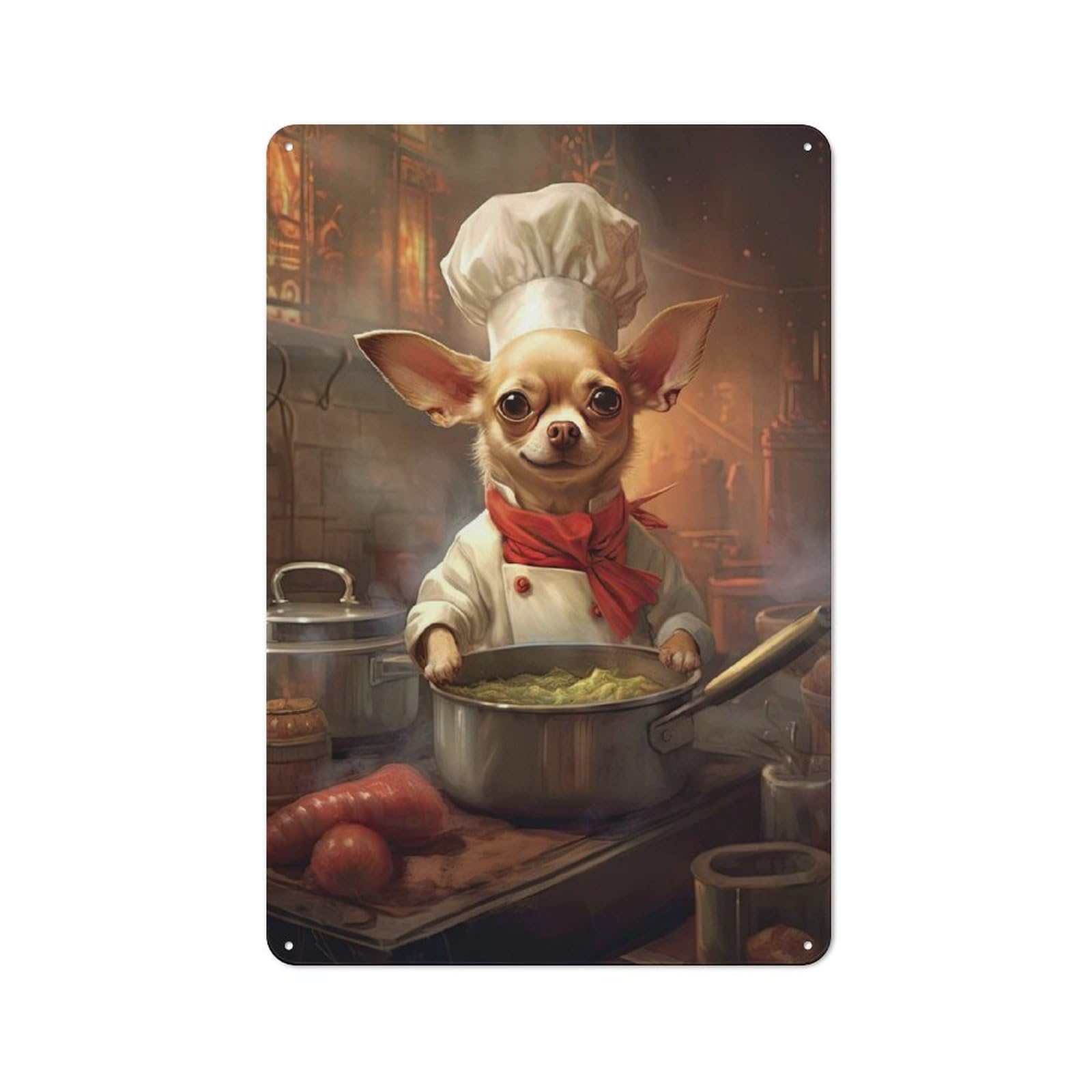 Chihuahua Chef Rustic Metal Sign 30x20cm for Workshop Wall, for Collectors of Rustic Metal Wall Decor