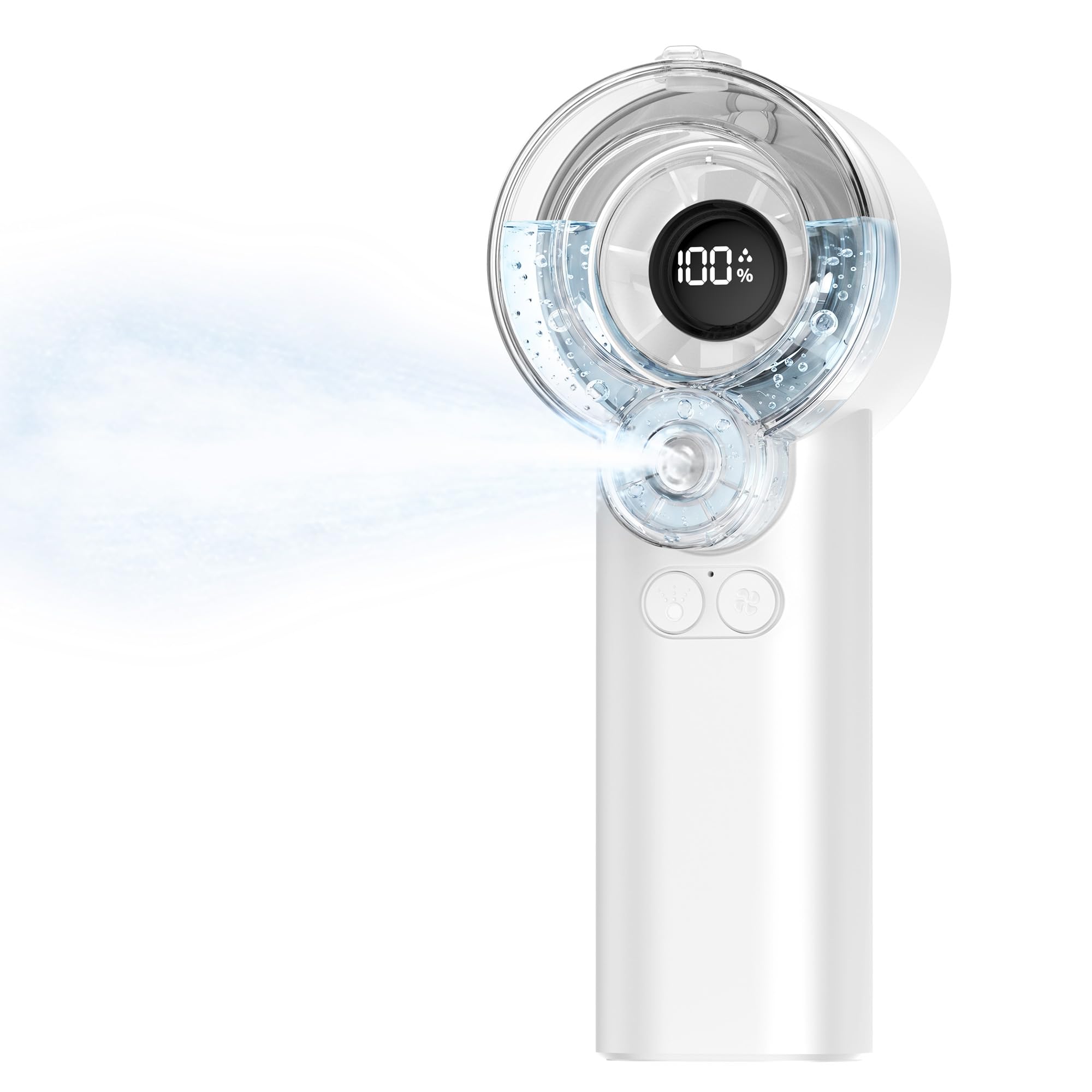 Ventilateur portable brumisateur, moteur turbo 13 000 tr/min, brume froide glacée 16 °C, batterie rechargeable de 3600 mAh, réservoir d'eau magnétique amovible, ventilateur de refroidissement
