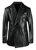 TIPTOP Men’s Genuine Leather Blazer Jacket – Double Breasted Black Coat | Formal Slim Fit Biker Style Outerwear
