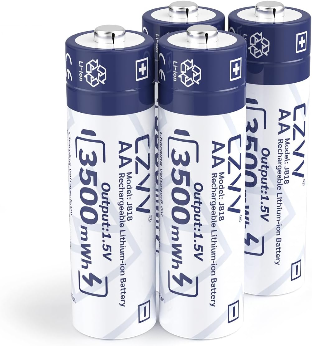 Rechargeable Lithium AA 1.5V Batteries 8-Pack Large Capacity 3500mWh Double A Support Low-Battery Detection for Devices with 4-Slot LCD Display Speedy Black Charger for Blink Camera Replacement, etc.