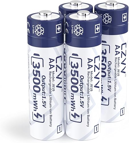 Miniatura 16 de Baterías recargables AA de litio de 1.5 V, paquete de 8 unidades de gran capacidad de 3500 mWh, doble A compatible con detección de batería baja