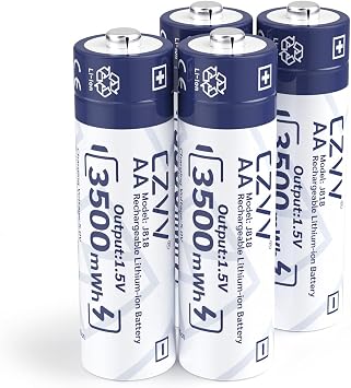 Rechargeable Lithium AA Batteries 4-Pack 1.5V, High Capacity 3500mWh Long-Lasting LR06 with Low-Battery Reminder for Devices, Replacement Double A for Blink Outdoor and Indoor Doorbell Trail Cameras