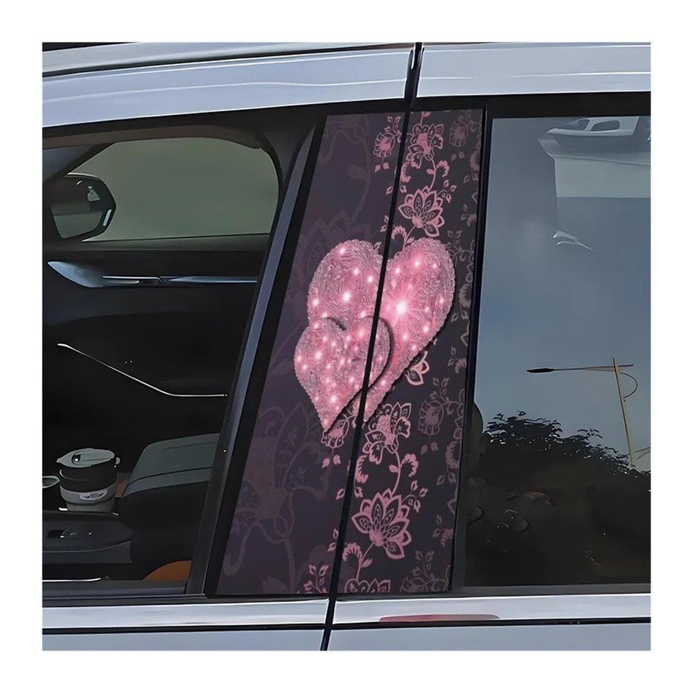 Bertdcx One Color Car Middle Pillar Sticker Pink Heart Shaped Pattern Flashing Diy Auto Parts