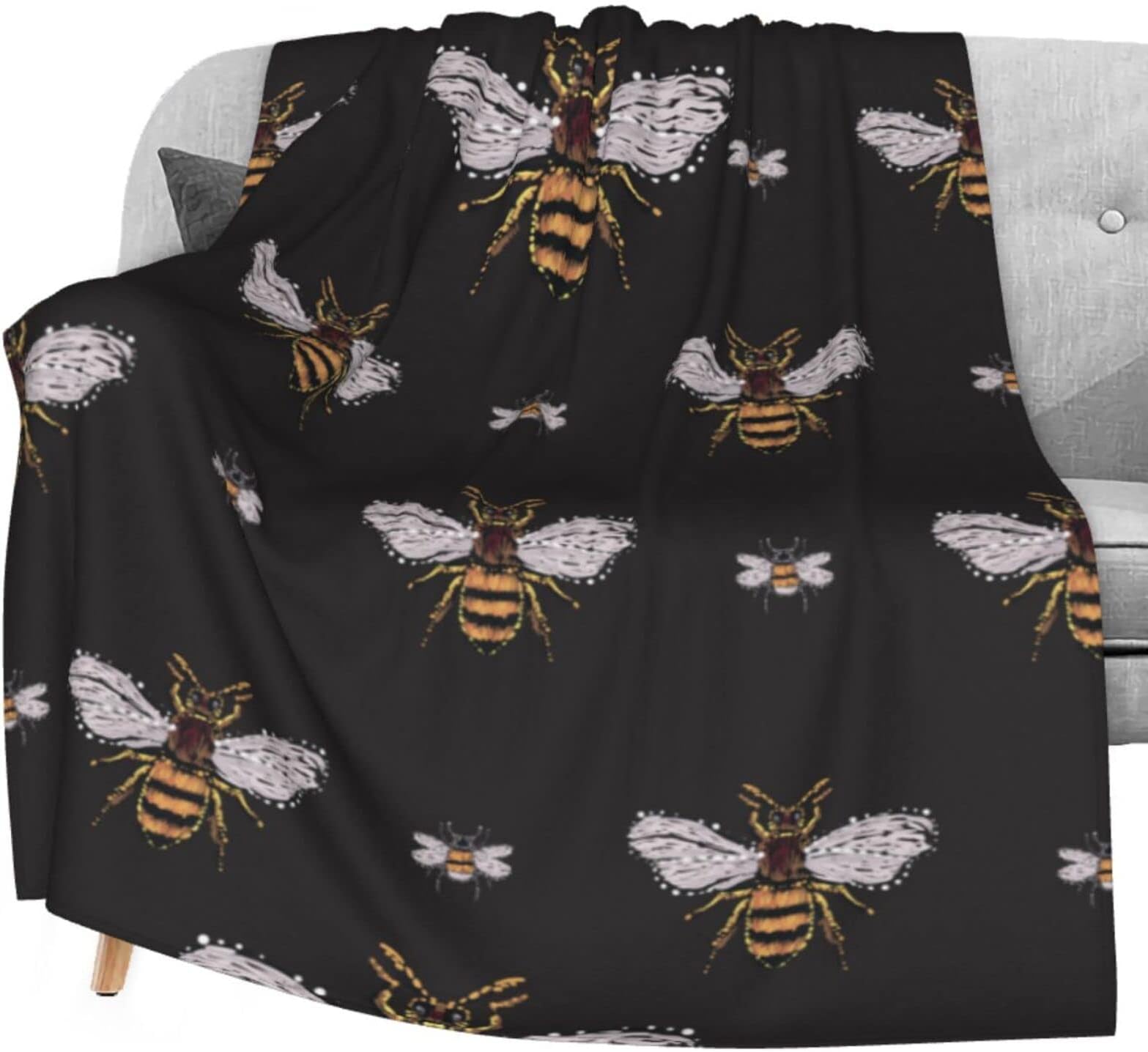 DelerainFunny Honey Bee Flannel Fleece Throw Blanket 50"x60" Living Room/Bedroom/Sofa Couch Warm Soft Bed Blanket for Kids Adults All Season