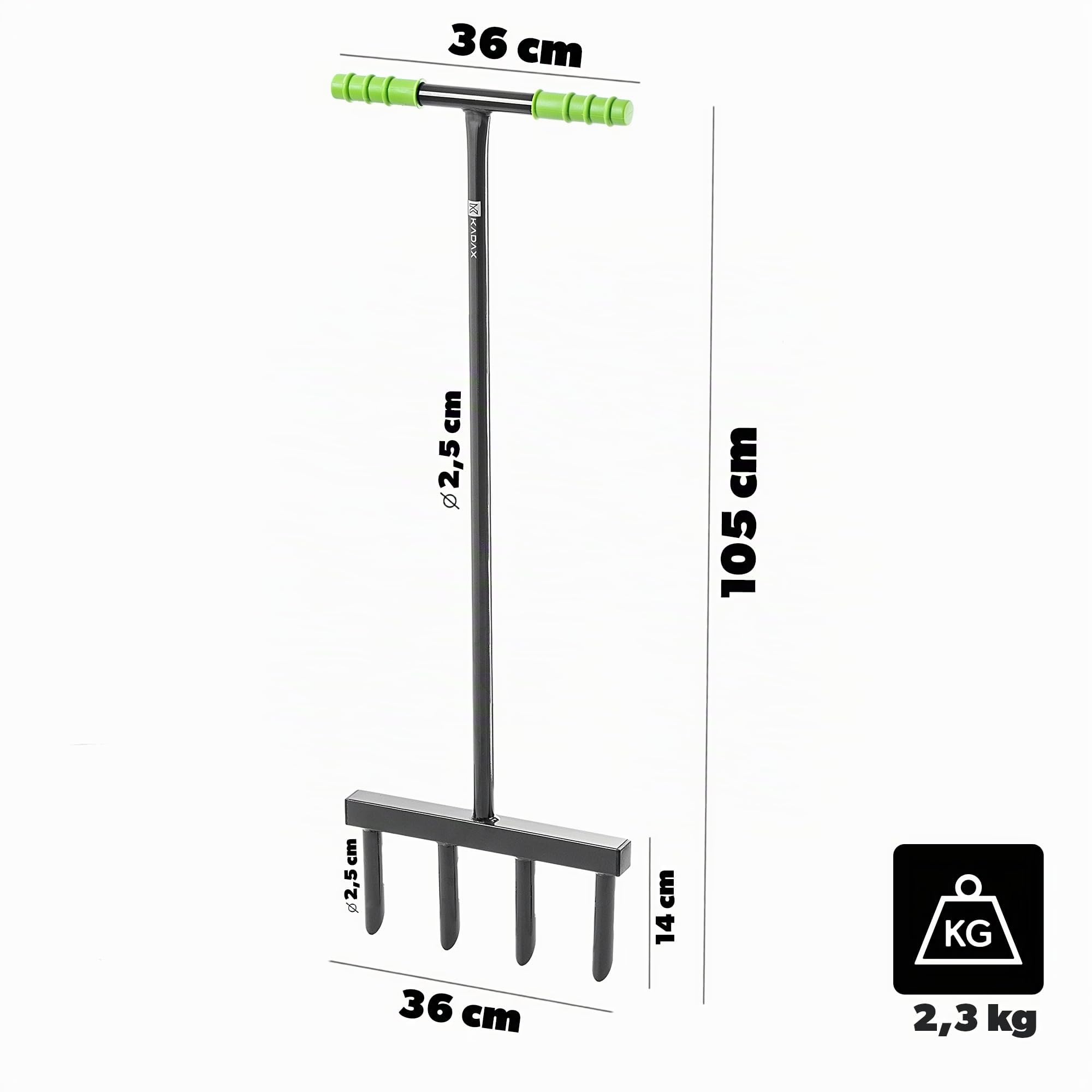 KADAX Rasenlüfter Hand-Aerifizierer | 4 Zinken T-Griff | Rasen belüften Boden lockern | langlebiges Gartenwerkzeug | für gesunden grünen Rasen