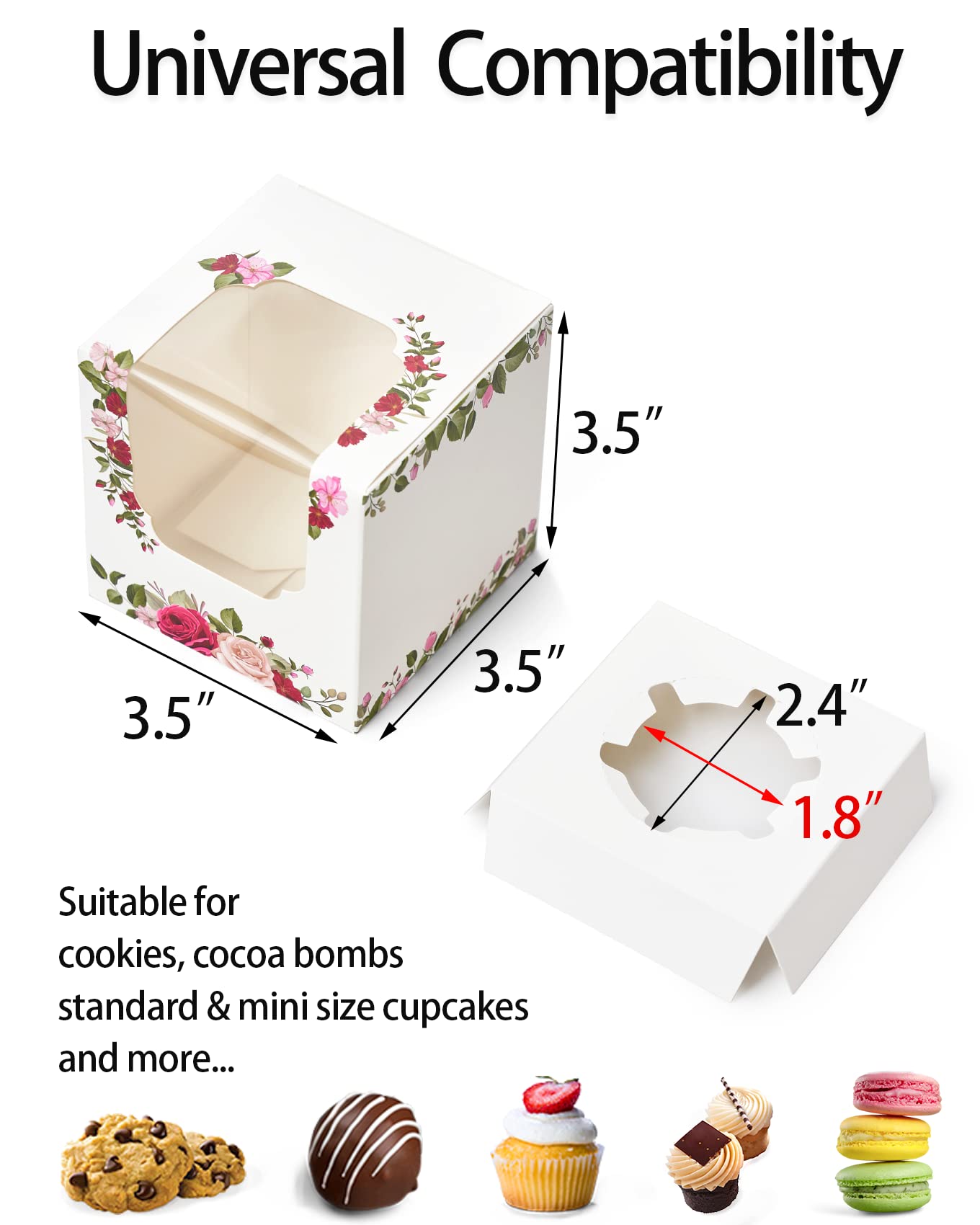 Cupcake-Boxen mit Blumenmuster, Weiß, 100 Stück
