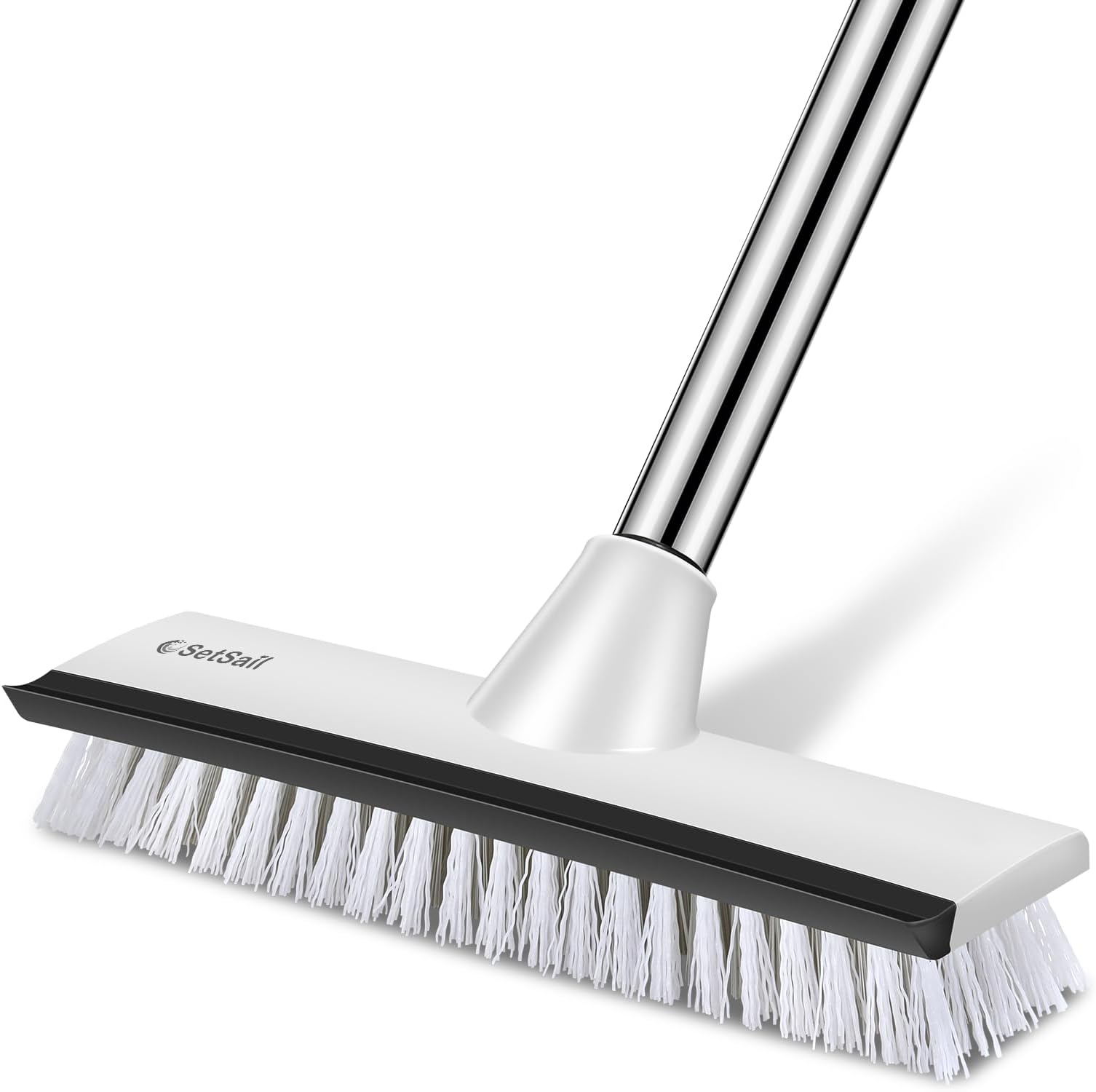 SetSail Floor Scrub Brush with 51-Inch Long Adjustable Handle 2 in 1 Scrape Brush Stiff Bristle Floor Scrubber for Cleaning Shower Bathroom Garage Kitchen Wall Deck Tub Tile, Black