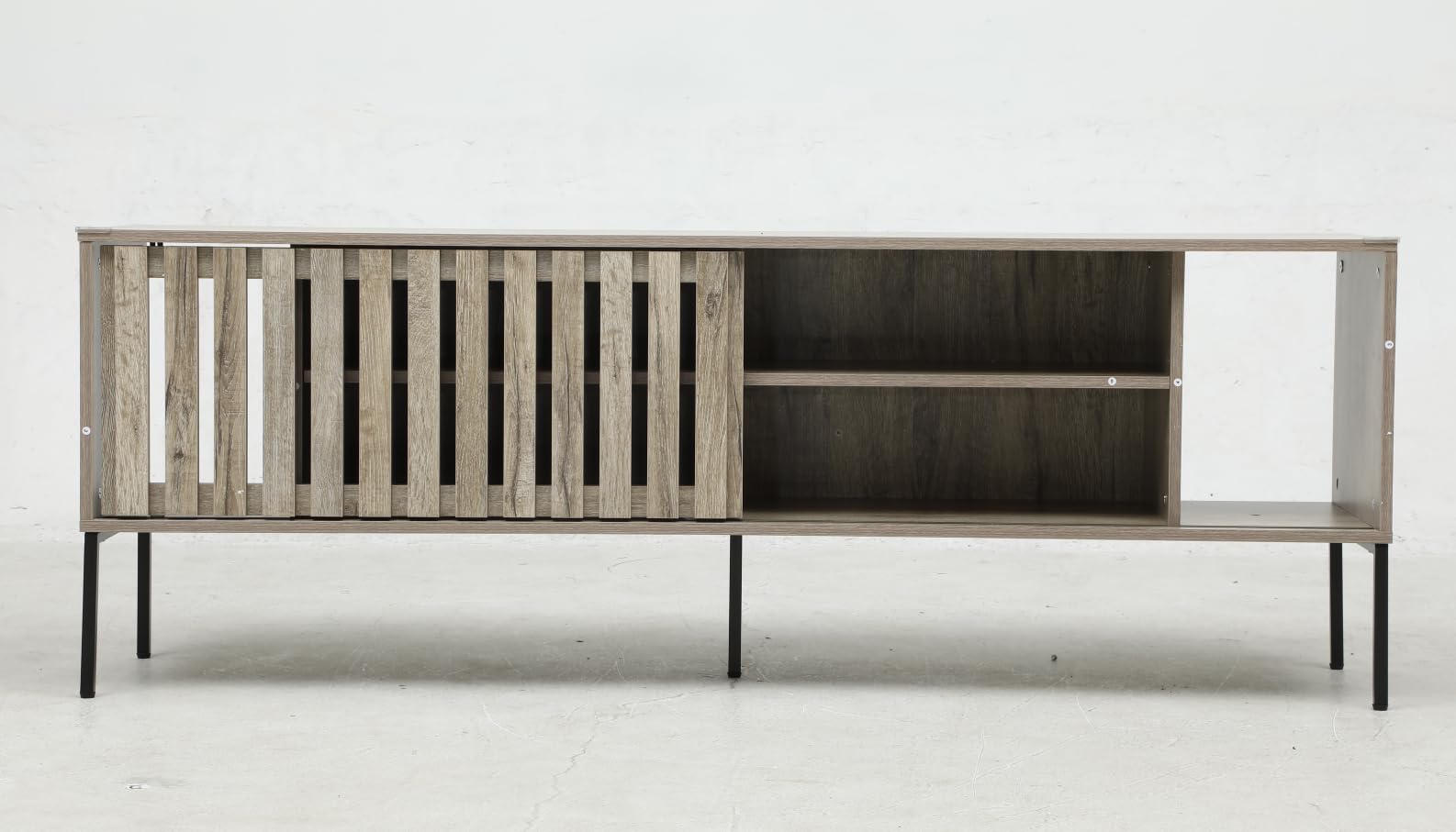 DWVO Modern TV Stand, 64-inch, Grey, with sliding doors.