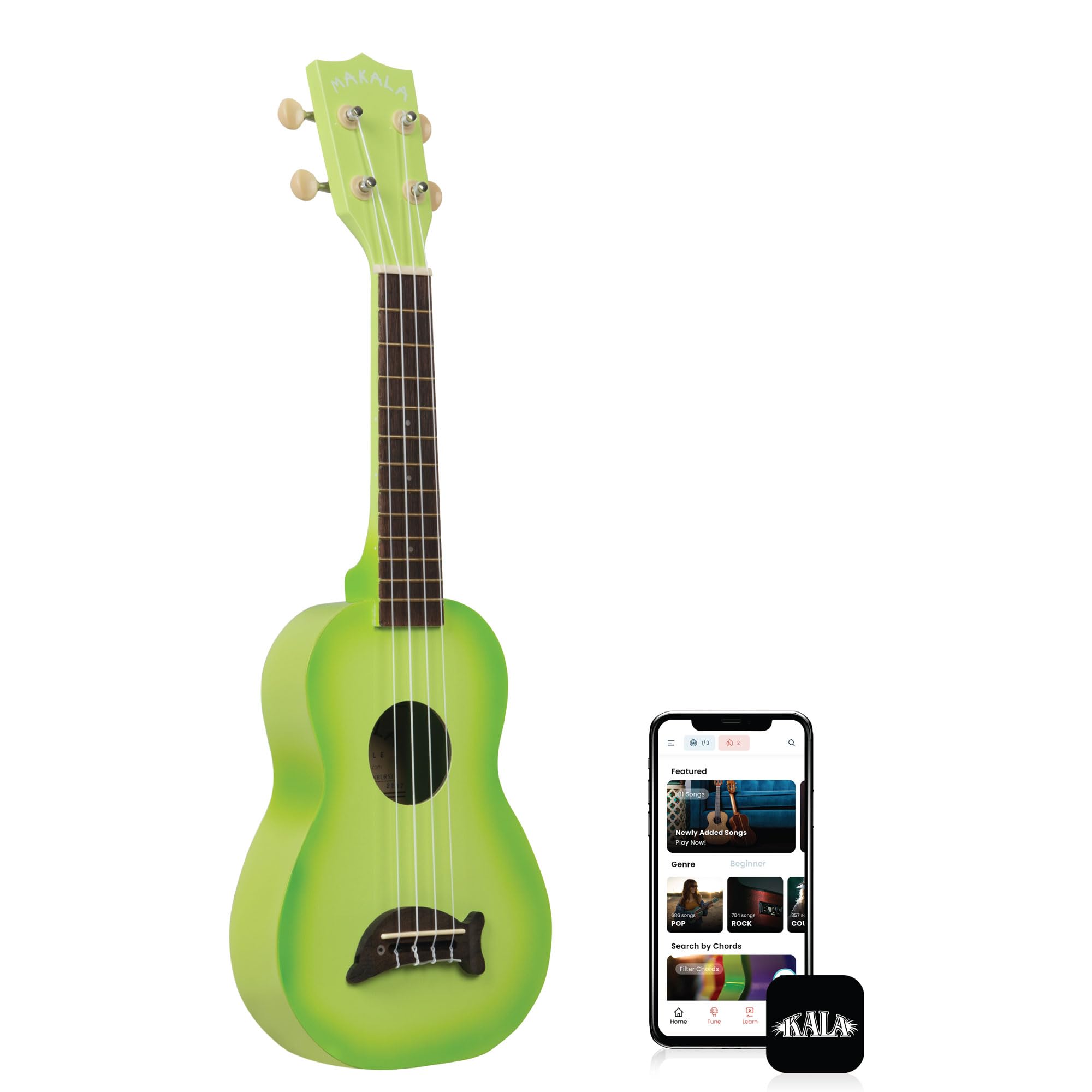 Kala Brand Music Co. Makala Dolphin, 4-String Ukulele, Green Burst, Soprano Vibrant Design, Aquila Strings, & Durable Build