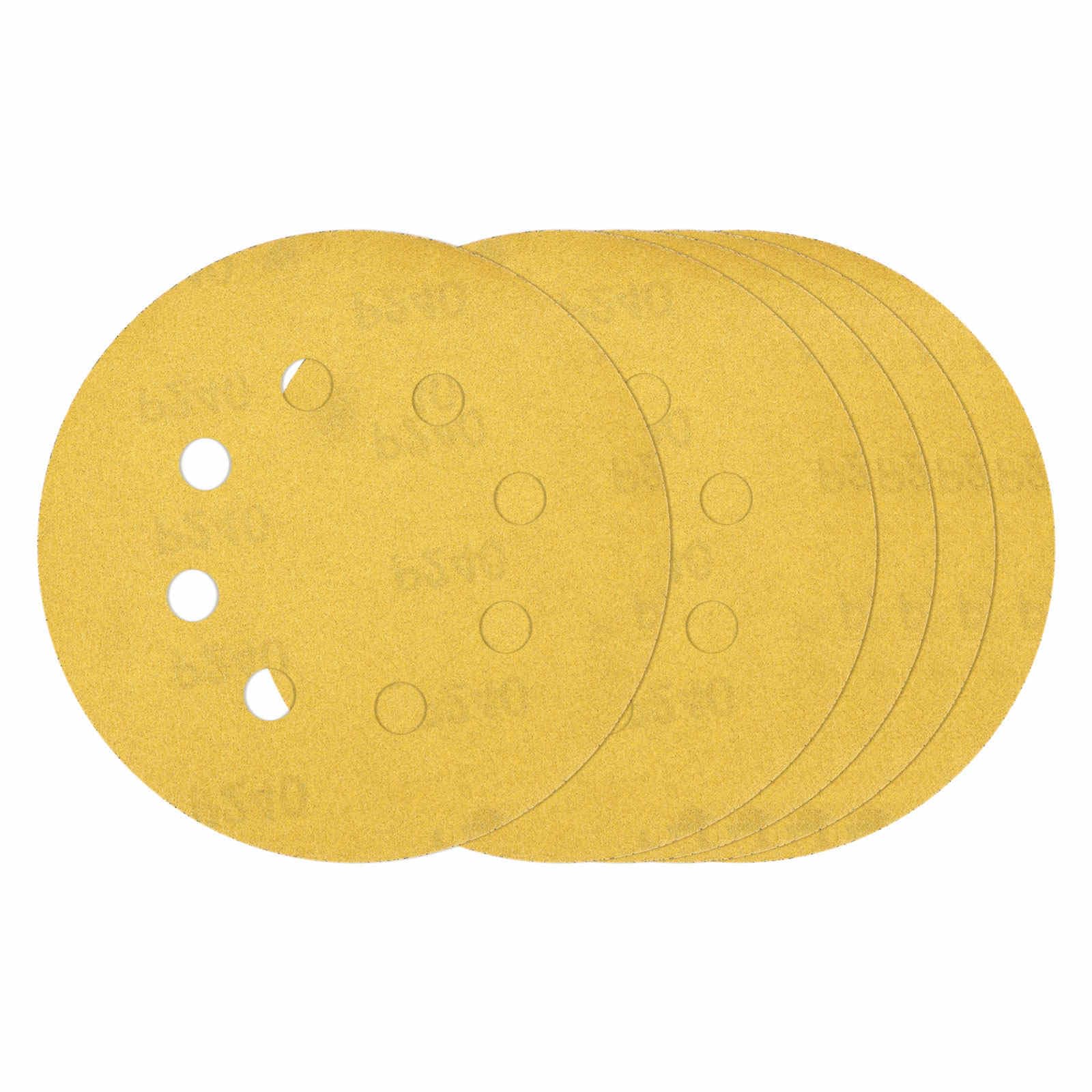 Kozelo 30 Pcs Sanding Disc 125 mm 240 Grit 8 Hole Hook and Loop Random Orbital Sandpapers Suitable for Drywall Sander Wood Metal Furniture, Yellow