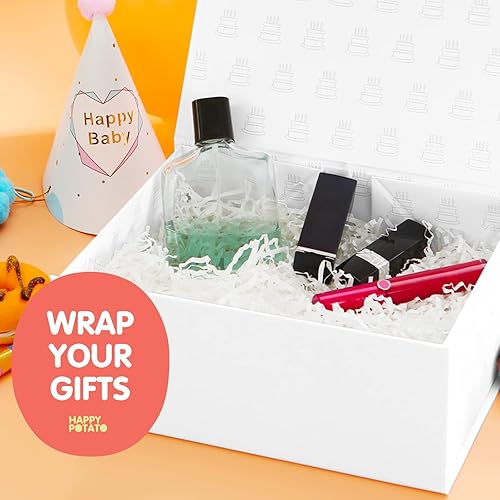 Miniatura 2 de HAPPY POTATO Caja de regalo plegable de cumpleaños, 9 x 6.5 x 3.8 pulgadas, rectangular, tapa magnética, blanco mate