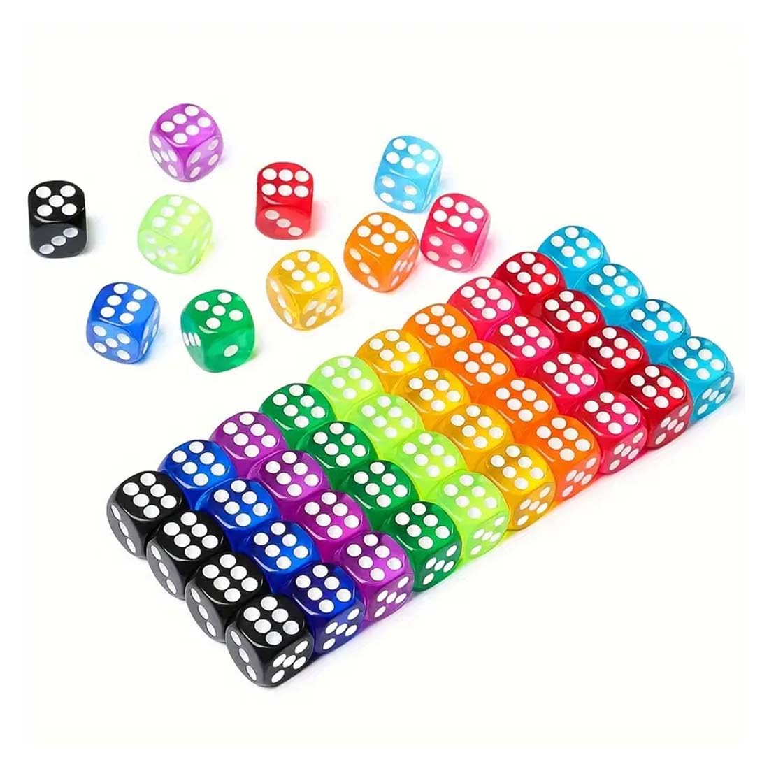 Set di 50 dadi traslucidi colorati da 14 mm con 6 facce,10 Colori,Dadi Traslucido Colori, per enzi, Farkle, Yahtzee,giocare ai giochi,Bunco or Insegnare i Matematici