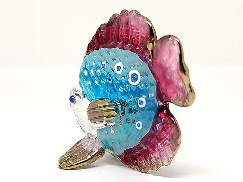 Miniatura 3 de Figuras en miniatura de peces animales pintados a mano, arte de vidrio soplado, decoración de regalo coleccionable, V1 azul y rojo