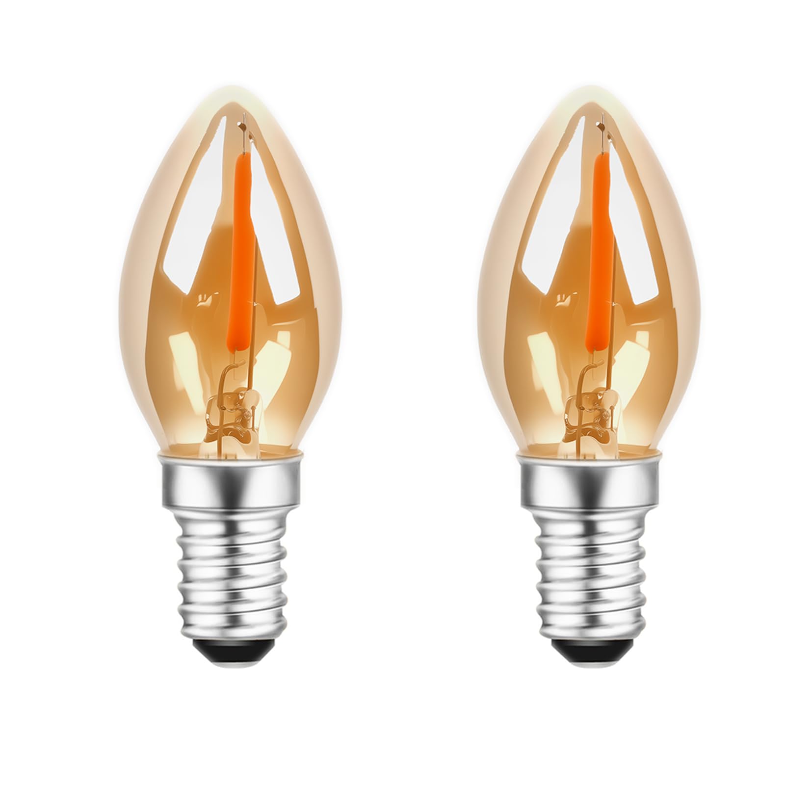 JQslight E12 Candle Bulbs 2-Pack, 2200K Amber Warm White, 0.5W LED (Equivalent to 5W), C7 Vintage Filament Light Bulb, Small Screw Base for Salt Lamps, Night Lights, Table Lamps - AC 220-240V.