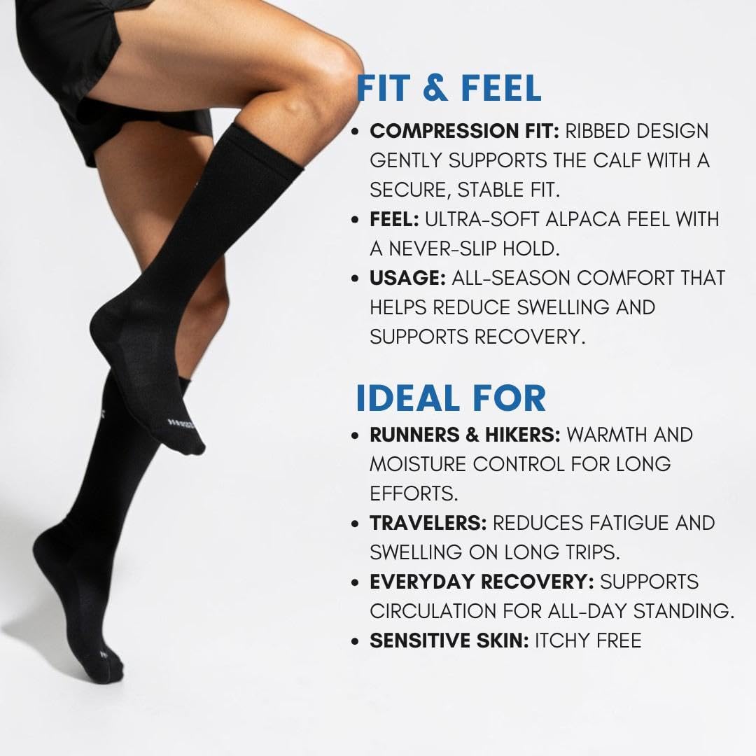 Zensah Alpaca Compression Socks (15–20 mmHg) for Running, Travel & Daily Support – Knee High – Made in USA