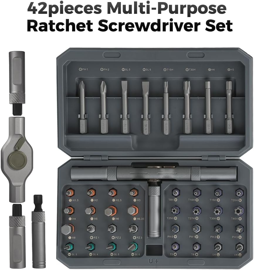 Image of DYLIFE 42 in 1 Magnetic Screwdriver Set, DIY Ratchet Screwdriver Set, Removable Self-assembly Precision Screwdriver Kit, Magnetic DIY Precision Tool Kit for PC Laptop Mobile Cell Phone Digital Watch