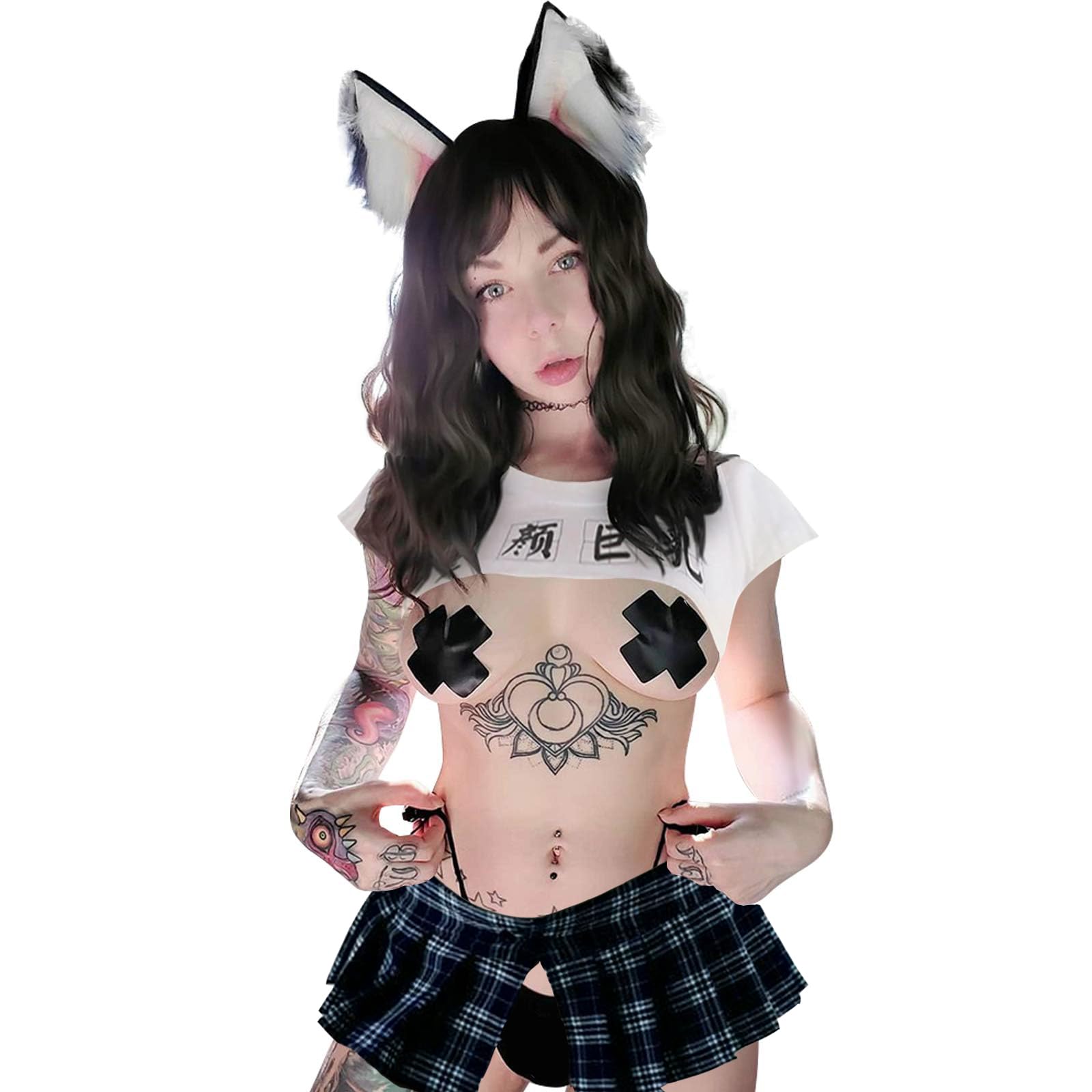 YOMORIO Japanese Lingerie Sexy Crop Top Naughty Underwear Anime Cosplay Costumes (): White 2