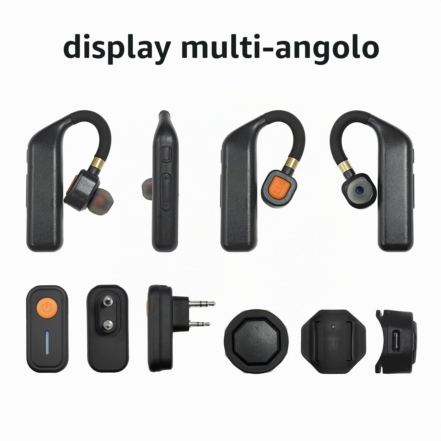 Auricolare wireless per walkie talkie con adattatore Bluetooth e Finger PTT, cancellazione del rumore, auricolare radio bidirezionale con gancio girevole a 180°, batteria 10H, ricarica di tipo C per