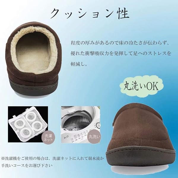 [Newdenber] スリッパ ルームシューズ ボア付き 冬用 防寒 あったか メンズ ファー付き サボシューズ クロッグシューズ サンダル - 4