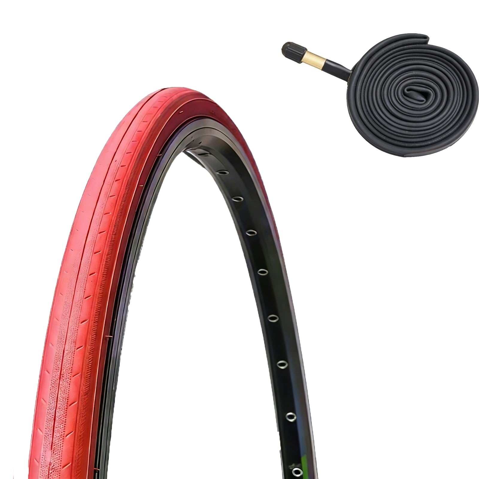 700x23c Red Road Tire Bold Sidewall 700/23c Low Rolling Resistance 700 23 c for Road Commuter High-Visibility Bicycle(Tire tube Schrader Valve48)
