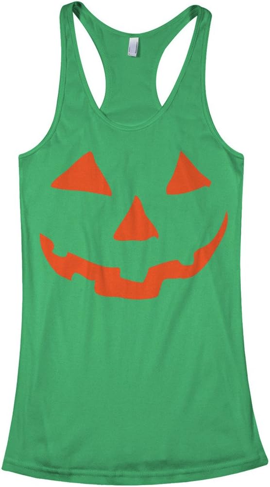Threadrock Women's Orange Halloween Pumpkin Face Racerback Tank Top