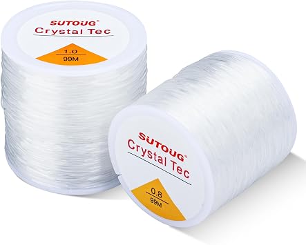 0.8mm & 1.0mm Elastic String for Bracelets, 2 Rolls Strong Stretchy Bracelet String for Jewelry Making, Clear Crystal Beading Cord for Clay Beads, Letter Beads, Kandi & DIY Crafts - 216 Yards