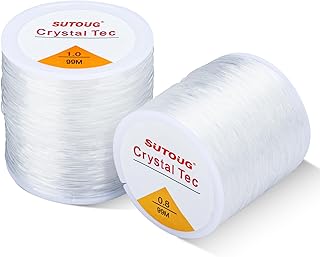 0.8mm & 1.0mm Elastic String for Bracelets, 2 Rolls Strong Stretchy Bracelet String for Jewelry Making, Clear Crystal Beading Cord for Clay Beads, Letter Beads, Kandi & DIY Crafts - 216 Yards
