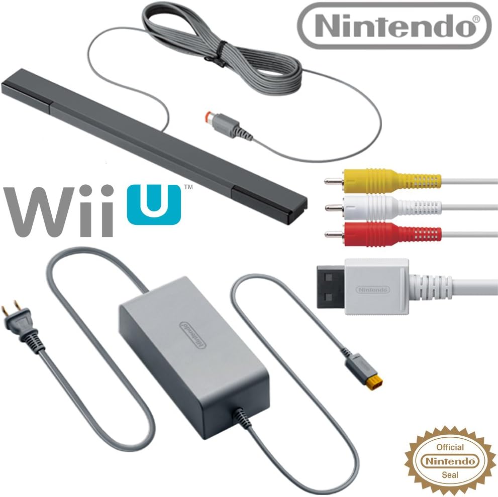Official Nintendo Wii U Accessory Kit - AC Adapter WUP-002, Composite AV Cable RVL-009, and Sensor Bar RVL-014 - OEM Original Nintendo Wii U Accessories