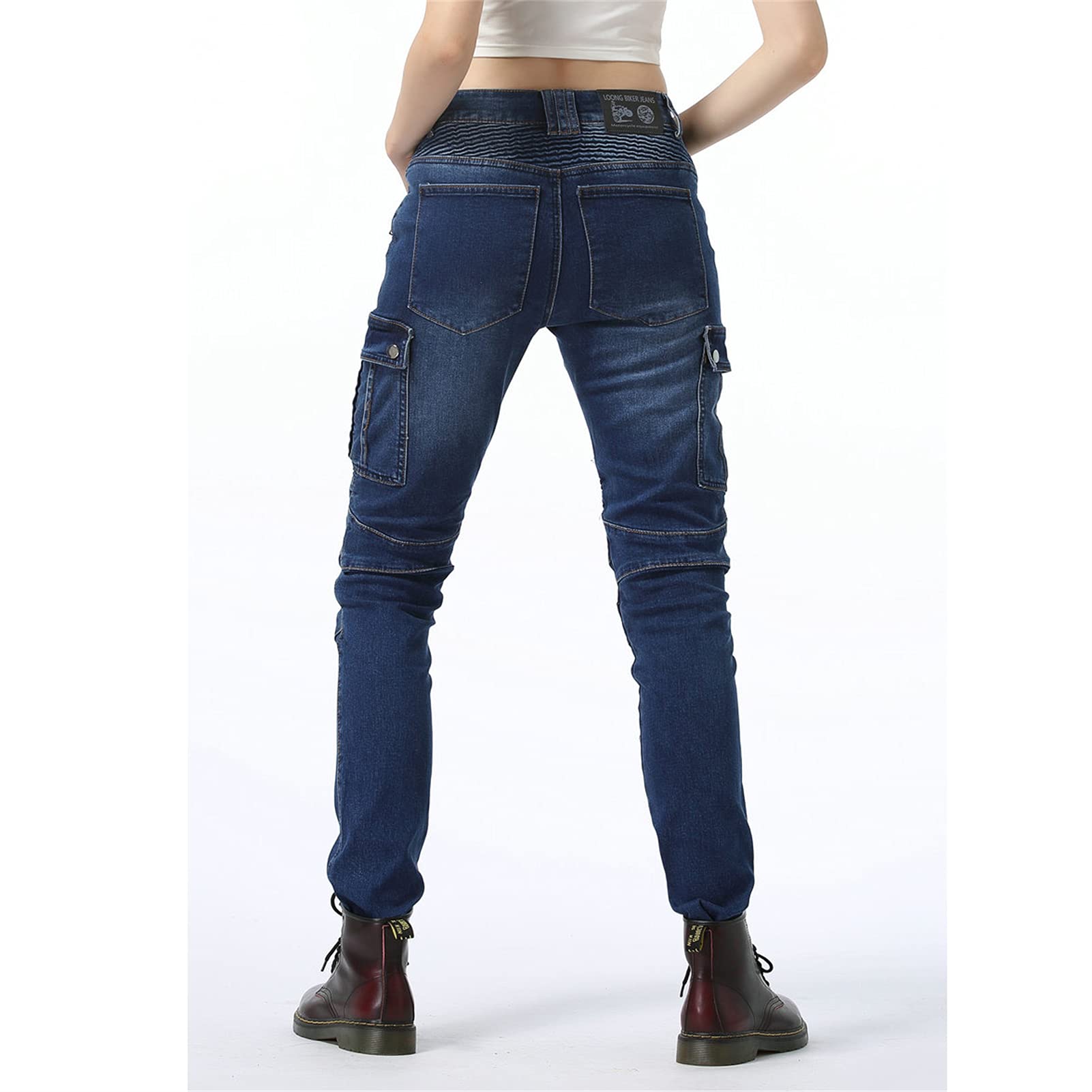 Pantaloni da moto da donna, pantaloni protettivi da moto, resistenti all'usura, traspiranti, con protezione staccabile per fianchi e ginocchiere, jeans (blu, XXS)