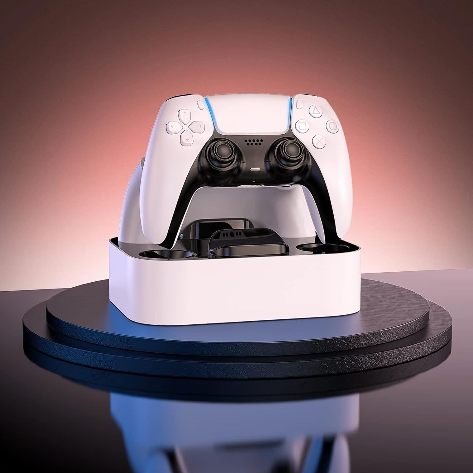 NEWDERY Stazione di ricarica per controller PS5 Dual-Sense Edge & PS5, docking a ricarica rapida, supporto per controller Play-Station 5 Edge & PS5 con indicatori luminosi a LED