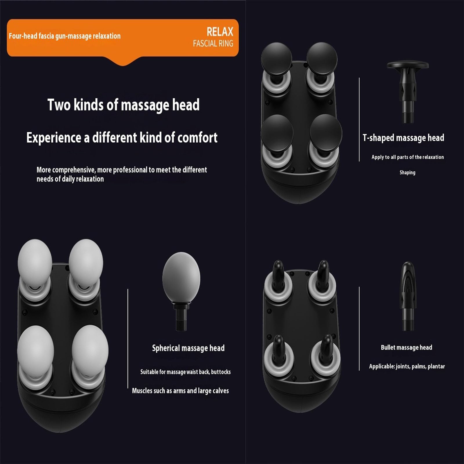 Masajeador de 4 cabezas, masajeador de caballo, pistola masajeadora eléctrica de mano de percusión muscular con 12 cabezales de masaje para alivio del dolor de hombros, cuerpo, espalda y piernas