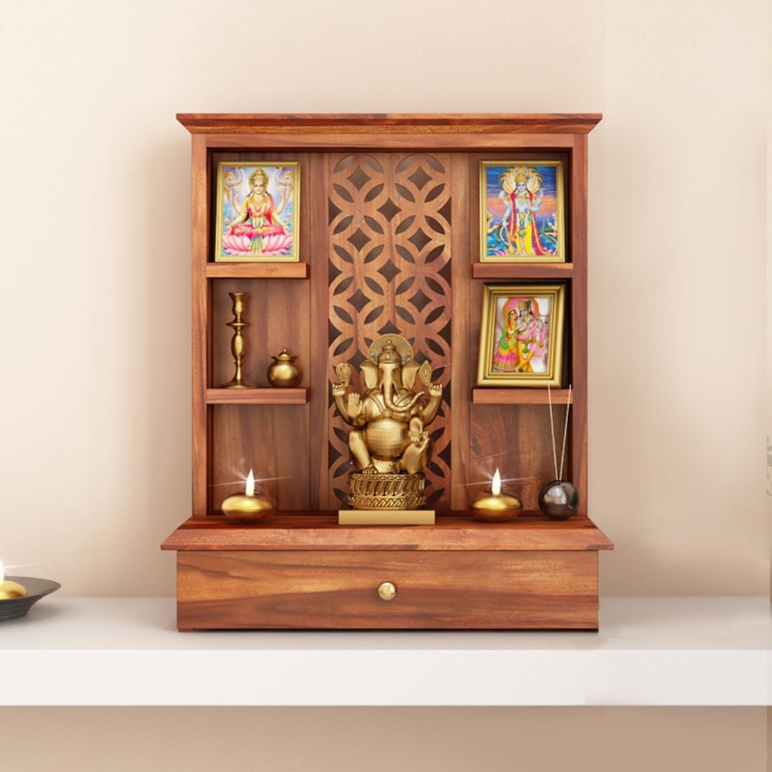 Buy ORMEE Sheesham Wood Temple for Home Solid Sheesham Pooja Mandir