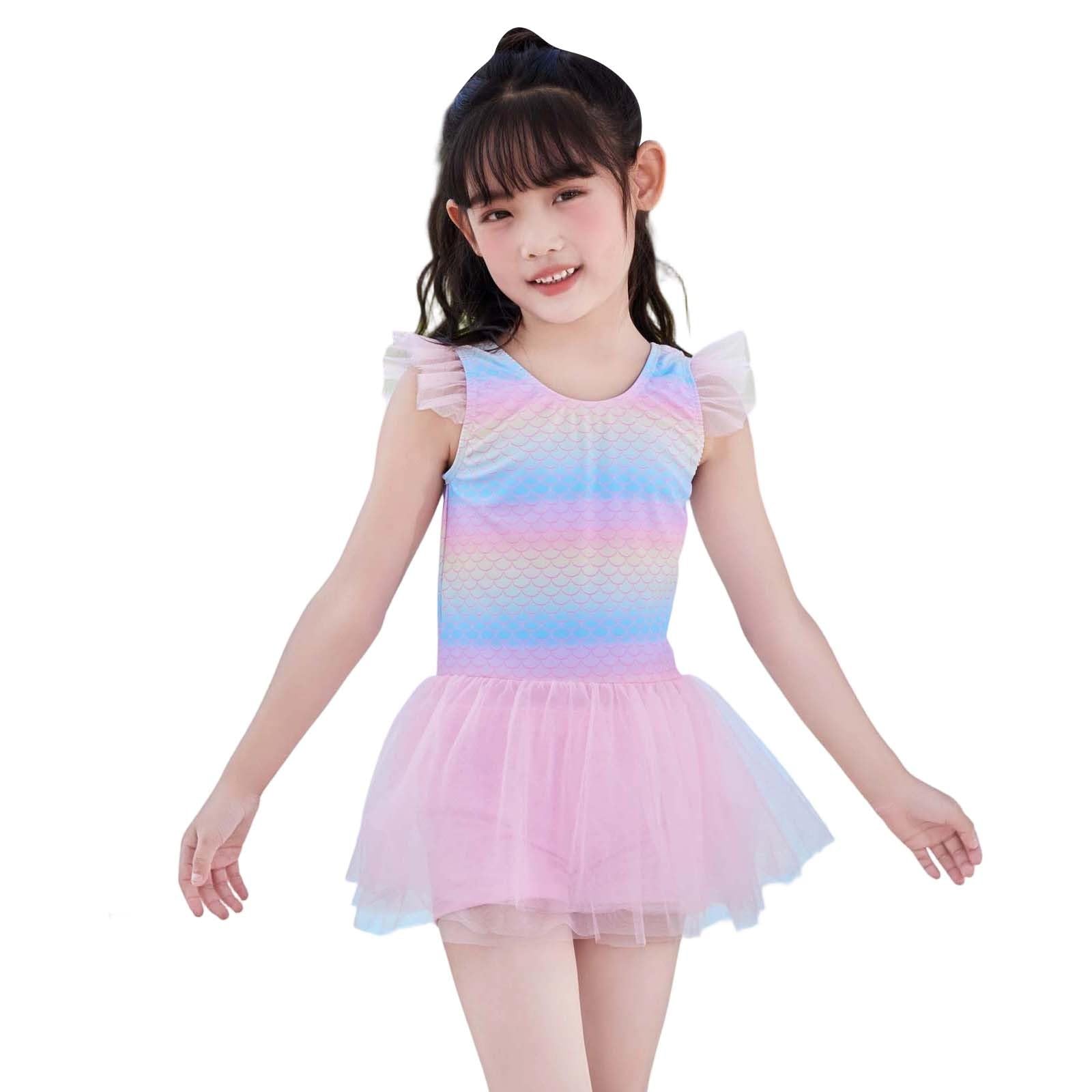 Generisch Bañador para niña, con falda de malla para playa, juegos de agua y piscina, traje de baño para niños, diseño de volantes, tela cómoda