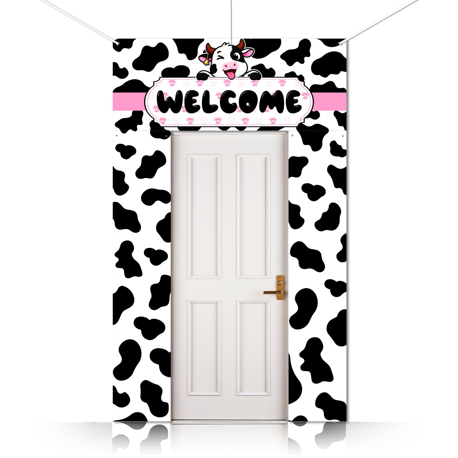 CUTHOLLOW 3PCS Cows Welcome Porch Sign Banner, Cow Bell Pattern Party Decorations Hanging Welcome Door Banner for Photo Backdrop Birthday Party Supplies