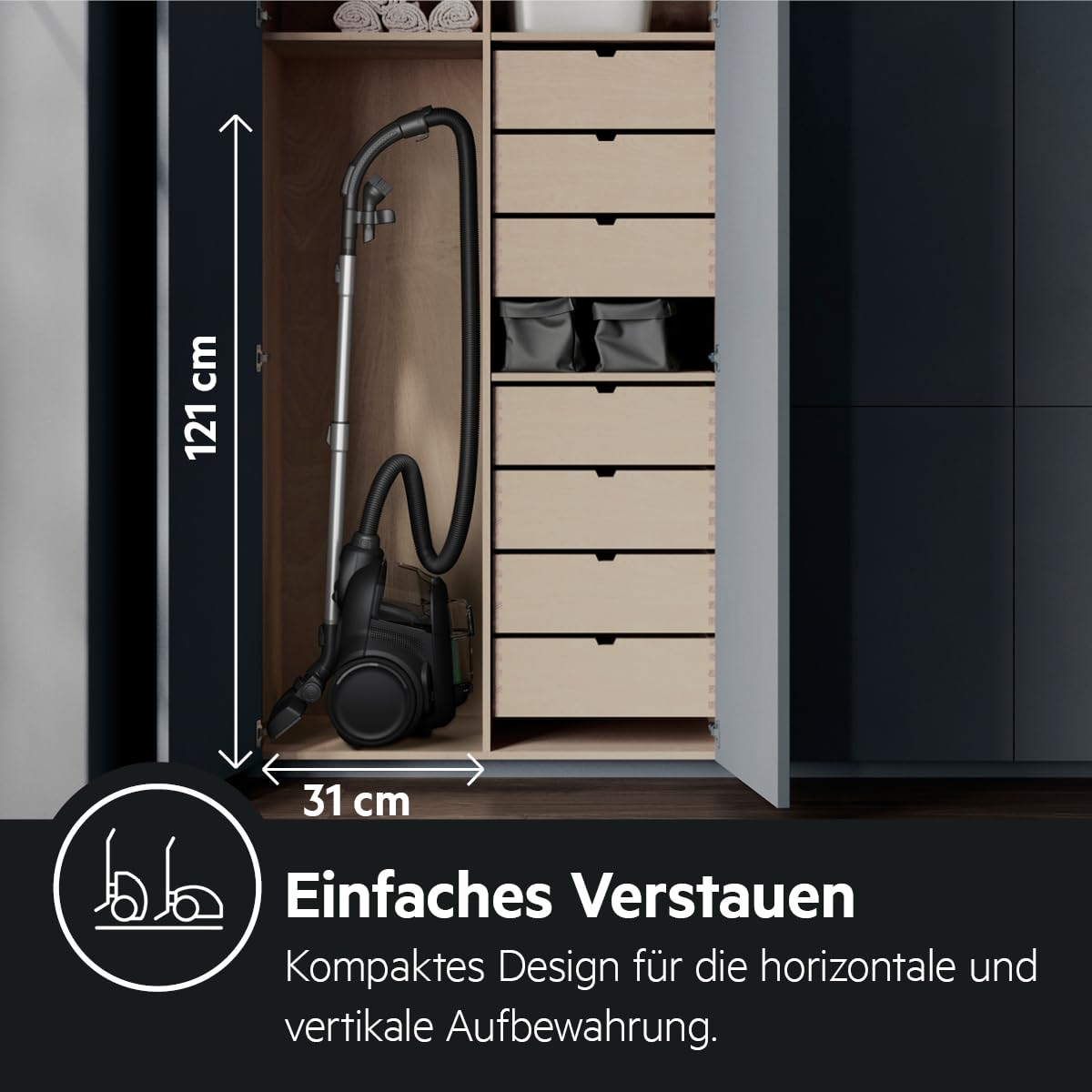 AEG CLEAN 6000 ÖKO Staubsauger beutellos, ETM Testsieger, 60 Prozent Recyclingmaterial, 550 W, Zusatzdüsen, Softräder, 74 dB(A), 12 m Aktionsradius, 1,6 l Staubbehälter, Schwarz, AL61C2ÖKO