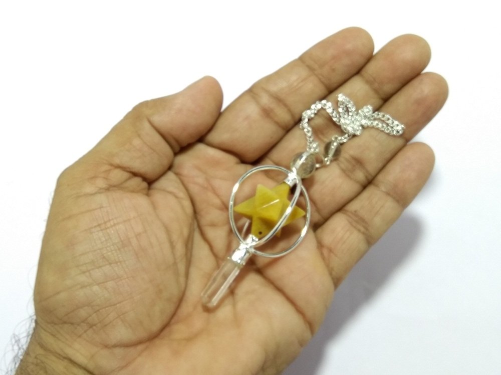 Raumdekoration Edelstein Rosenquarz 3 Stein Merkaba Spinning Star Facettiertes Pendel Wünschelrute Balancing (Color : Yellow Agate)