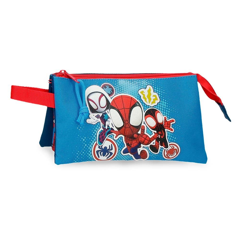 Marvel Go Webs go Estuche Tres Compartimentos Azul 22x12x5 cms Poliéster