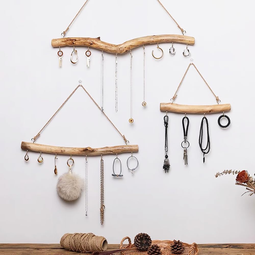 HLQHXWHZT Driftwood for Crafts Natural Driftwood Decorative Branches Home Wall Hanging Decor Jewelry Organizers with 5 Hooks (15 Inch)