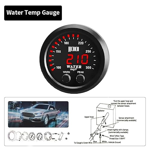 Miniatura 3 de ZHSYMX Medidor universal de temperatura del agua de 2.047 in 32-300 F (0  150 C) LED digital rojo electrónico DC12V24V para automóvil automotriz con
