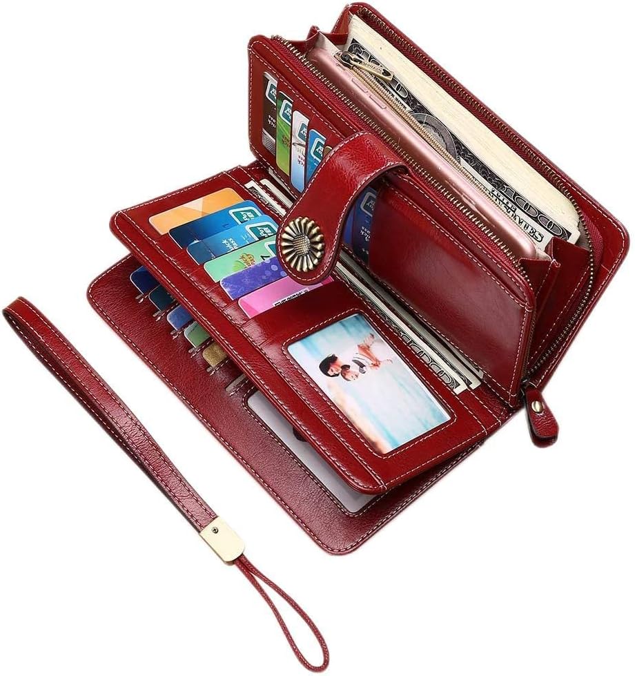 Women Wallets RFID Blocking Genuine Leather Ladies Wallets, Long Trifold Clutch Purse, Large Capacity with 24 Card Slots Zipper Wallet ith 24 Card Slots Zipper Wallet