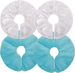 Breast Therapy Ice Packs, Hot and Cold Breast Pads, Breastfeeding Essentials Large Gel Bead Packs for Moms, 2 Pack (2 Ice Pack +2 Cover(Teal))