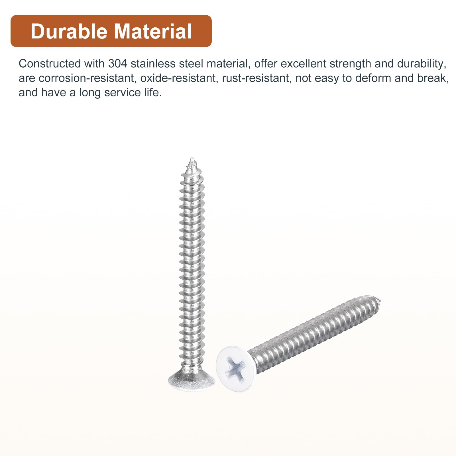 DTGN 50Pcs ST5x50mm Flat Head Wood Screws, 304 Stainless Steel White Phillips Self Tapping Screws - Image 3