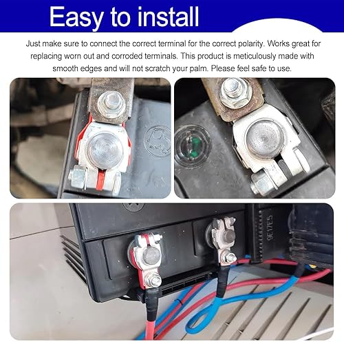 Miniatura 7 de 2 conectores de terminal de batería, terminales de batería de automóvil, terminal de cable de batería positivo y negativo con cubiertas de plástico,