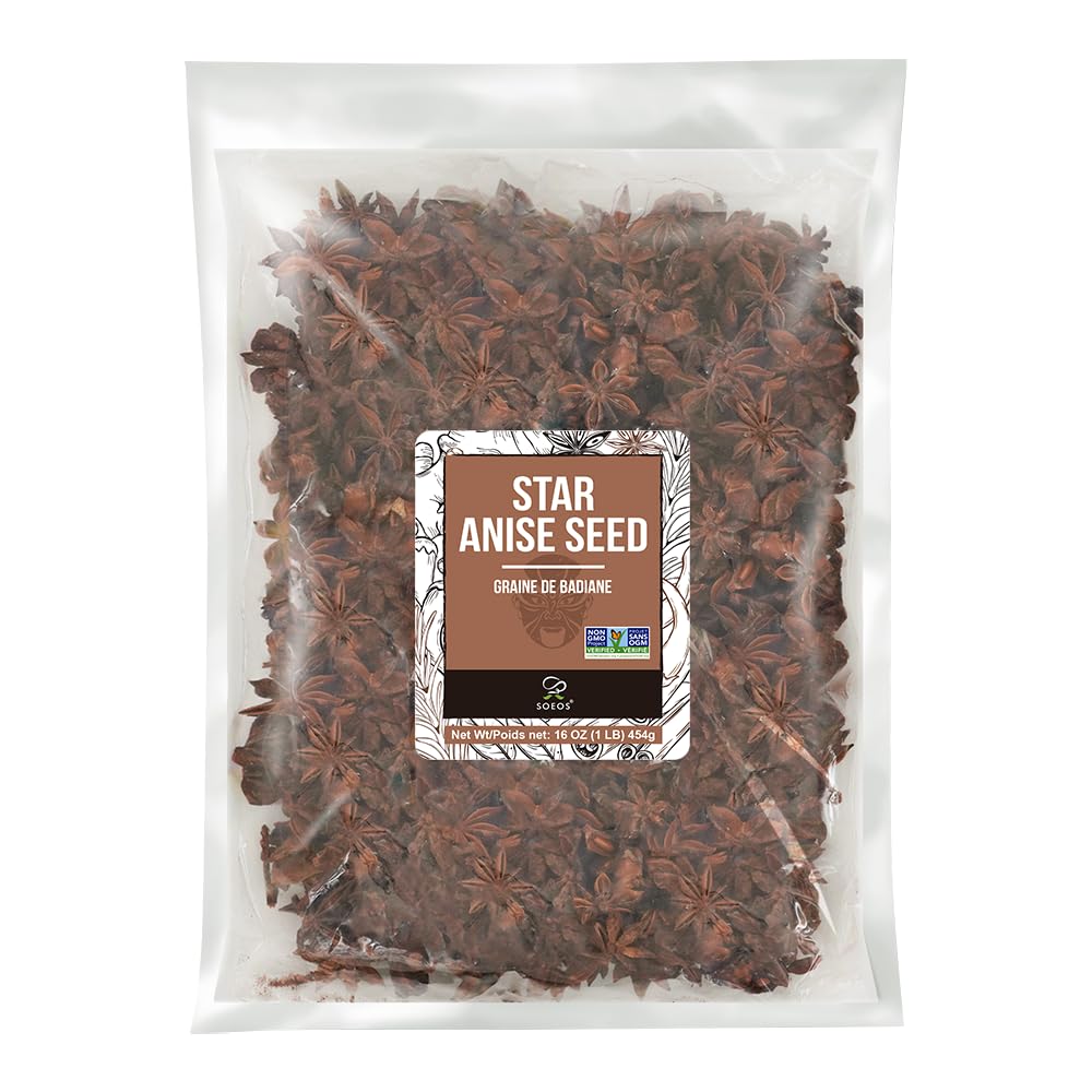 Soeos Star Anise Seeds 16 ounce (1 lb), Whole Chinese Star Anise Seed, Fresh and Pure Star Anise Pod, Non-GMO, Star Anise Spice for Desserts and Wines