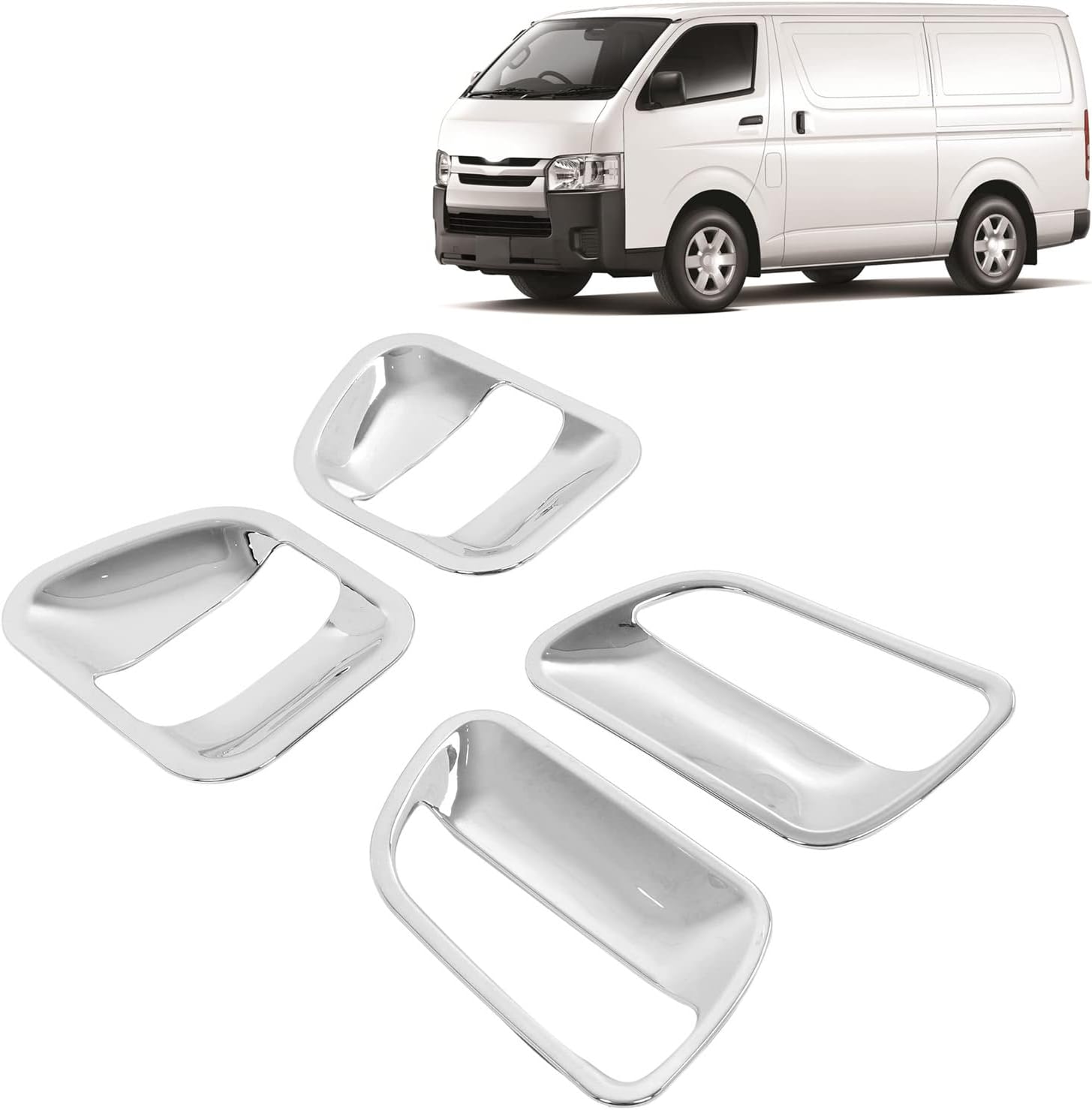 Car Exterior Door Handle Bowl Decorative Trim, 4pcs Chrome Plated ABS Stickers for Toyota HIACE 2005-2018,Durable Material Resists Wear and Sunlight, Automotive Styling Accessories。